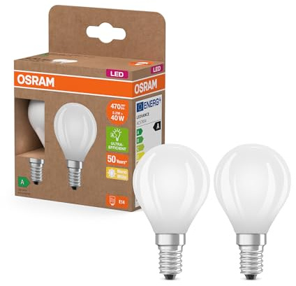 OSRAM Lampada LED LED Superstar Classic P 40 nella classica forma mini sferica in vetro smerigliato, 2,2 W, 470 lm, attacco E14, luce bianca calda con 2700 K, EEK A, diametro 45 mm, confezione da 2