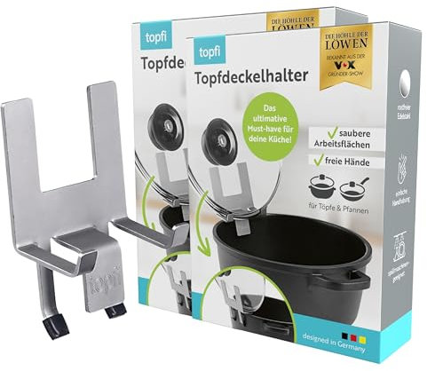 topfi® Pot Lid Holder for Pots and Pans Set of 2 | The Kitchen Aid for a Free & Clean Work Surface, Allows Water to Drip Back into the Pot and Offers Reliable Boil-Over Protection