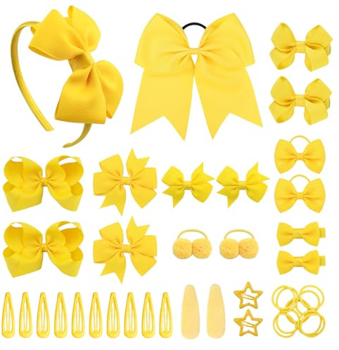 SKHAOVS 40 Pièces Jaune Barrettes Enfant Barrettes à Cheveux Grands Arcs Cheveux Pinces à Cheveux Fille Noeud Papillon Accessoires de Cheveux pour Filles Bowknot Barrettes Femme Bébés (Jaune)