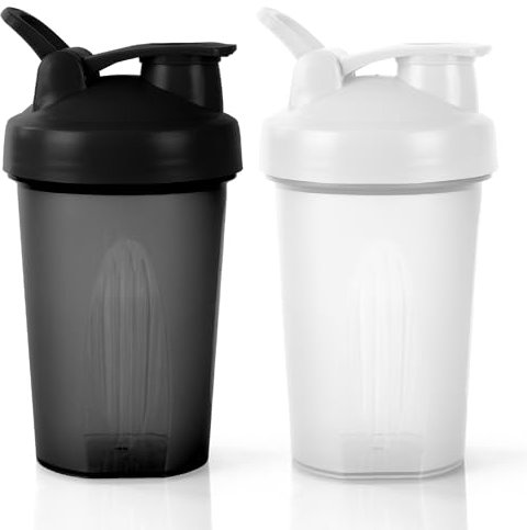 AOGOE Protein Shaker, 2PCS Shaker Proteico 400 ML, Bottiglia per Shaker con Tappo a Vite e Sfera di Miscelazione, Borraccia Palestra a Prova di Perdite con Maniglia, per Frullati Proteici, Senza BPA