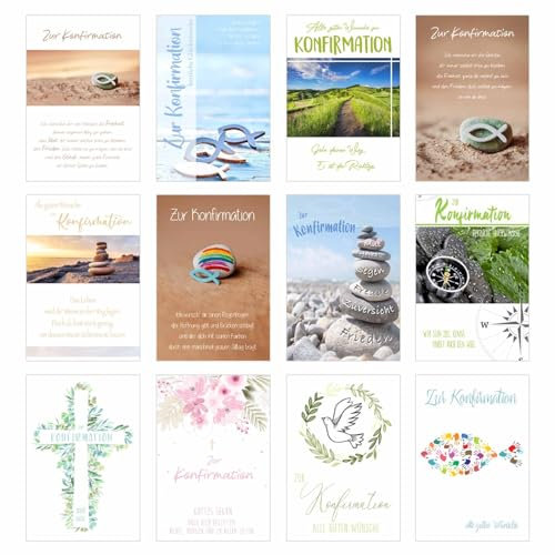 Edition Seidel Set 12 Konfirmationskarten mit Umschlag - Glückwunschkarte zur Konfirmation - Konfirmationskarte - Set Kartenset (Doppelkarten/Klappkarten mit Briefumschlag) (SW026)