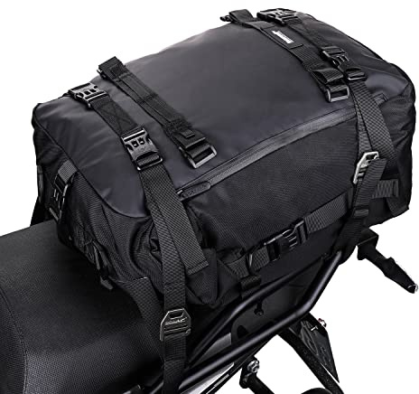 abamita Waterproof Motorcycle Tail Bag 30L Motorbike Rear Rack Storage Bag Saddle Pannier for Touring Adventure Commuting Black