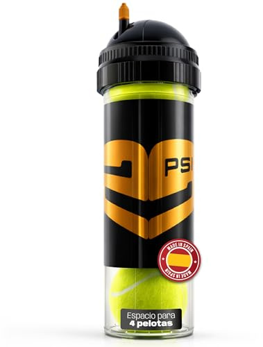 TUBOPLUS 29PSI X4e mit Pumpe – Druckminderer für Tennis- und Paddelbälle | Kapazität für 4 Bälle | Luftdichte Dose, inkl. Aufpumpgerät mit Manometer (Noir/orange, Pequeño)