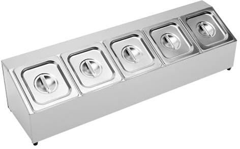 RéCipients Gastronorm, 5 RéCipients Alimentaires Conservation des Aliments éTagèRe à éPices en Acier Inoxydable Organisateur RéCipients à Garnitures Pour Pizza avec 5 Couvercles pour Les Restaurants