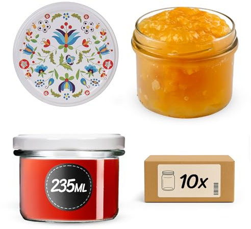 KADAX konserveringsburkar 235 ml med skruvlock fi82 mm, små syltburkar med lock, skruvburkar för sylt och honung, fallburkar, glasburkar (blommor, 10 stycken)