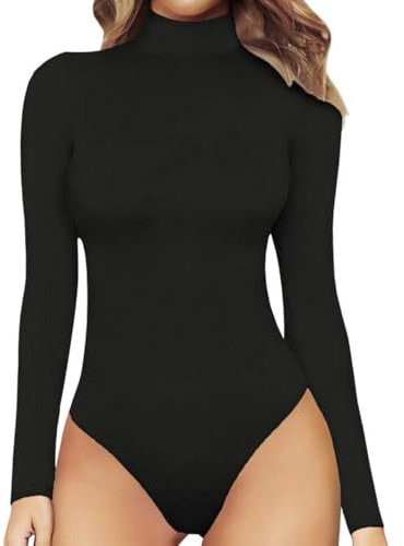 XFSRG Body Mujer Manga Larga Cuello Alto Bodysuit Sexy Slim Fit Bodies Vestir Elegante Negro Básico Tops Elástico Shapewear Jumpsuit Clubwear(Negro/L)