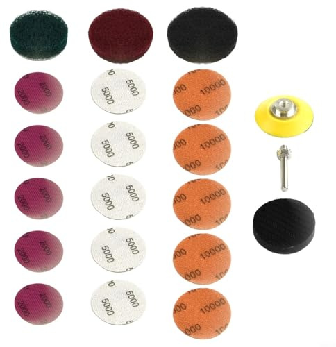 Kit de polissage de phare de 5,1 cm pour perceuse électrique avec disques de ponçage et tampons à récurer compatible avec les outils de tige de 6 mm pour la restauration de voiture