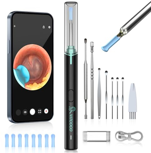 VITCOCO Pulizia Orecchie Otoscopio, con Telecamera 1920P HD Pulisci Orecchie, Pulitore Orecchie WIFI con 6 Luci LED, nte Impermeabile IP67, Compatibile con IPhone/iPad, Telefono Android