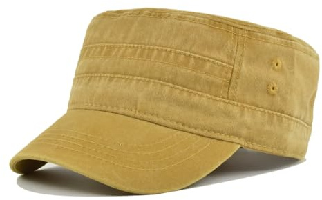 Agturber Unisex Cadet Army Cap Vintage Washed Cotton Military Hat Adjustable Flat Top Baseball Cap