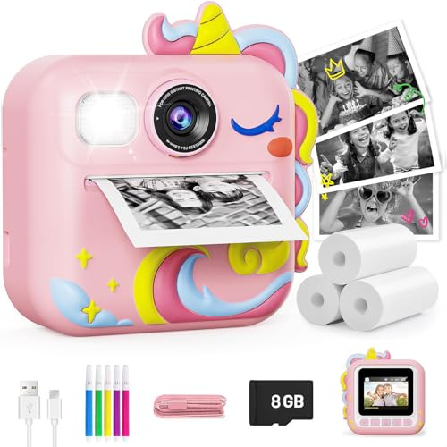 KOKODI Kids Camera Instant Print, 1080P Toddler Cameras Christmas Birthday Gifts for Kid Age 3-12, Selfie Video Digital Camera Kids Toys for 3 4 5 6 7 8 9 Year Old Boys Girls (Soft Pink)