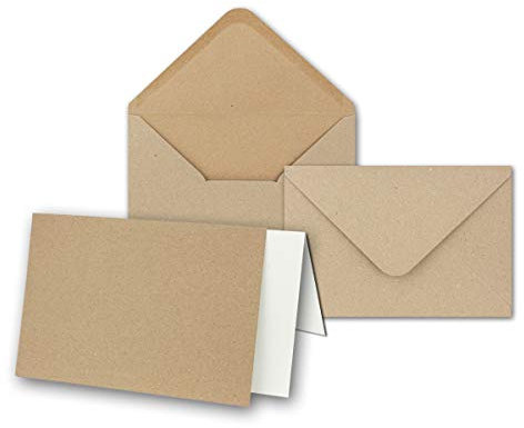 NEUSER PAPIER Kraftpapier-Set - Karten - ca. B6 inklusive Briefumschläge & Einlegeblätter - 25er-Set - Blanko Recycling Einladungskarten in Naturbraun - bedruckbare Postkarten