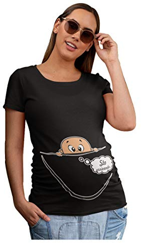 fashwork Maglietta Premaman STO arrivando - Bimbo Che esce dalla Zip - Idea Regalo