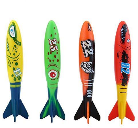 4st Torped Shape Dykleksaker Simbassäng Leksaker Torpedo Bandits Underwater Fun Simningsträningstillbehör MULTI-WAY förpackning
