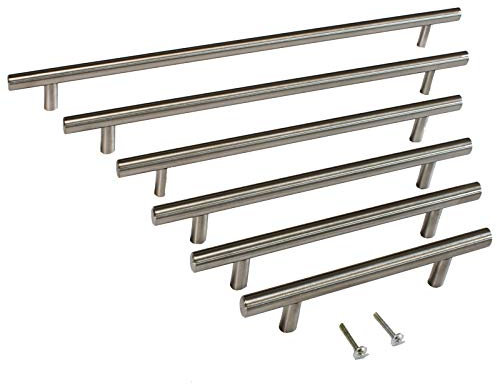 BRESKO 5 Stk. Stangengriffe Möbelgriffe Relinggriff Schrankgriff 96-320 mm Bohrabstand 156-380 mm Länge Stangengriff gebürstet (Bohrabstand 128 mm/Gesamt 188 mm)