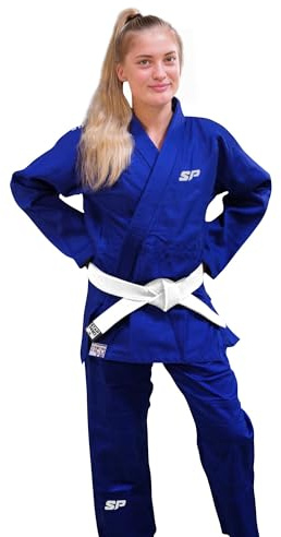 Starpro Judo Kimono - Professional Judogi for Training and Competition - Free White Belt - Men Women Kids - 110-200 cm - White and Blue