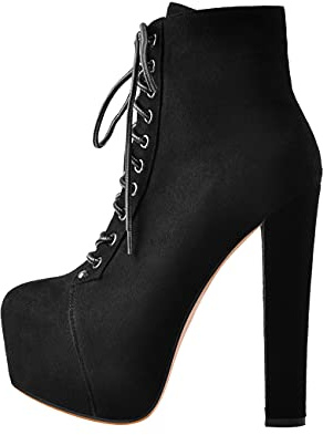 Only maker Botines de tacón de bloque para mujer Botas de plataforma de lona forradas de cálido, Negro , 40 EU