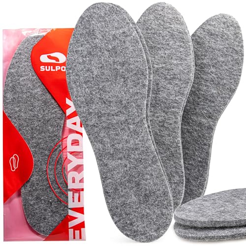 Lot de 3 paires de semelles intérieures en feutre - Semelles isolantes - Automne et hiver - Taille 36-47