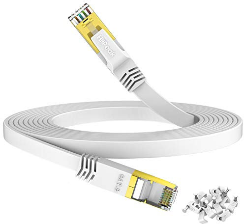 HiiPeak Cat 8 Netzwerkkabel 40 Gbits - 10m - Weiße Flache Ausgabe - LAN Kabel Patchkabel RJ45 - CAT8 Gigabit Ethernet Cable - 2000 MHz - Fur PS5/4, Xbox, TV, Switch, PC