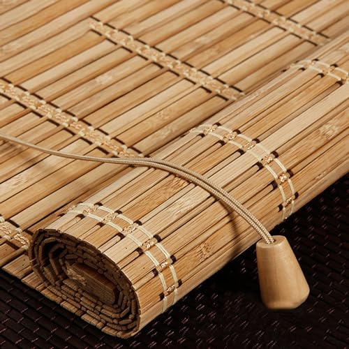 Rullgardin i naturlig bambu, ockult rullgardin i bambu, romerska rullgardiner, 75 % solskydd, integritet, ventilerande, miljövänlig, anpassningsbar, 90 x 120 cm
