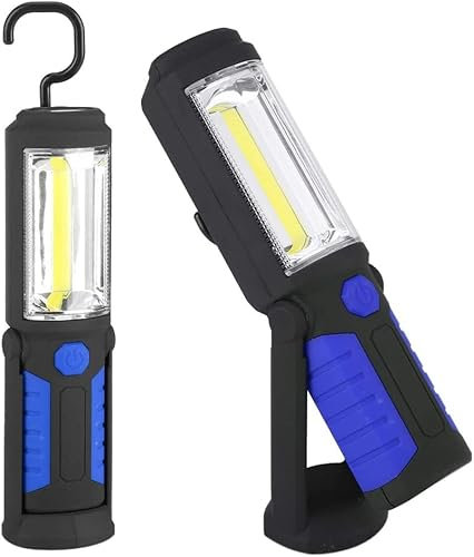 Linterna LED Recargable,Linterna Taller Lampara,Luz de Trabajo Portatil Mecanico de Trabajo COB LED con Base Magnética 360º Gancho,Plegable Lampara de Inspeccion para Automóviles,Emergencia(azul)