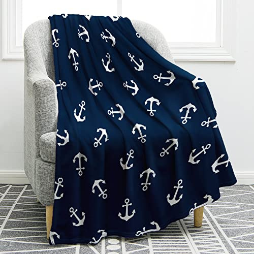 Jekeno Nautical Anchor Blanket Gifts for Men Women Kids Boys Birthday Christmas for Dad Husband Son Fathers Day Presents Sea Adventure Ocean Theme Navy Throw Blankets Dark Blue 50x60