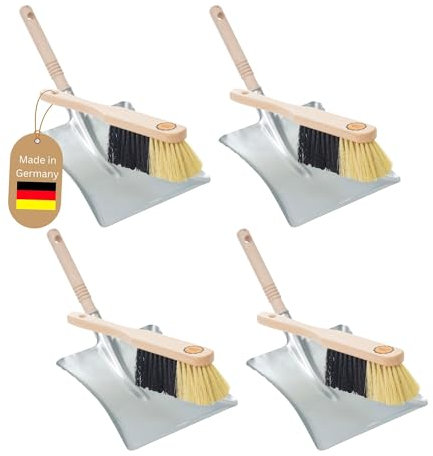 Novaliv 4X Kehrblech Set Kehrblechgarnitur Handfeger FEINE KUNSTBORSTEN und Kehrblech Metall Silber verzinkt Kehrblechbesen zum Aufkehren Handkehrset Kehrblechset Kehrschaufel Feger und Kehrblech