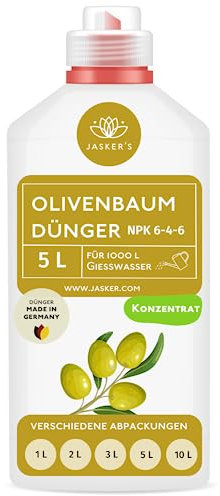 Bio Olivenbaum Dünger flüssig 5 Liter Konzentrat für 1000 Liter Gießwasser - 100% organischer Dünger für Olivenbaum - Mediterraner Pflanzendünger für Garten & Kübel - Oliven Dünger