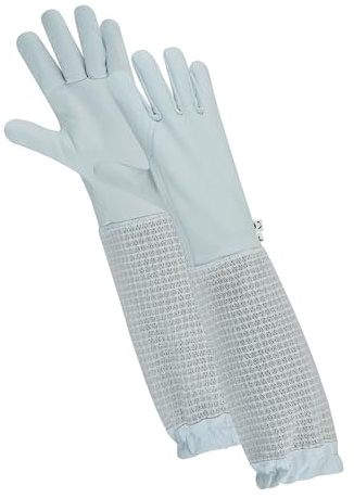 OZ ARMOUR Cow Hide Leather Gloves with Three-Layer Mesh Ventilation - Perfect for beekeeping, Outdoor Work, and More (large)
