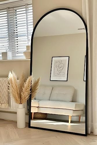 MirrorOutlet The Arcus - Metal Frame, Framed Arched Leaner/Wall Mirror 71 X 35 (180CM X 90CM) Black