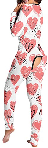 KBOPLEMQ Pigiama lungo in cotone, tuta intera da donna, morbida, con patta in poo, a maniche lunghe, body con tutina