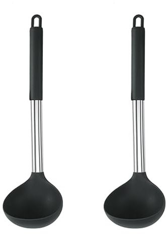 CFSVVD 2 Stück Suppenkelle, Schöpflöffel, Soßenkelle Silikon Löffel Groß Suppenkelle Kochlöffel, Suppenkelle Mit Langem Und Ergonomischem Stiel für Küche Schöpfen Von Suppen Und Eintöpfen (schwarz)