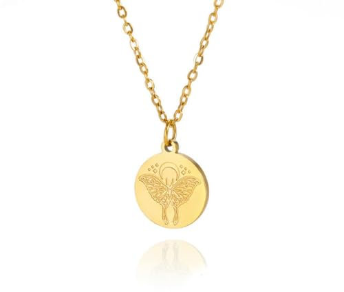 Mond Motte Scheibe Anhänger Halskette Frauen Gold Farbe Schlüsselbein Kette Luna Motte Tier Schmuck Geschenk