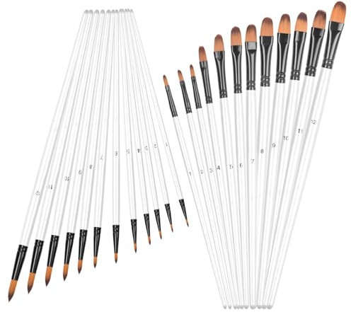 24 Piezas Juego de Pinceles para Pintar, Set de Pinceles para Pintura Acrilica, Acuarela, Pintura al Óleo, Pinceles de Nailon para Artistas, Principiantes, Adultos y Niños