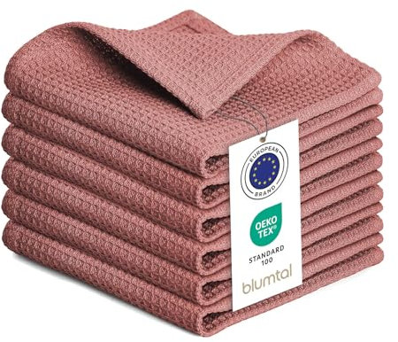 Blumtal® Geschirrtücher 30x30 cm im 6er Set - Geschirrtücher Baumwolle 100% - Küchentücher bei 60 °C waschbar - Küchentücher Baumwolle - Küchenlappen - Spül- & Geschirrtücher - Waffeltücher in rosa