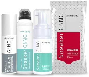 cleangang Premium Sneaker Reinigungsset - Senaker Reiniger + Imprägnierspray + Sneaker Deo + Feuchte Reinigungstücher