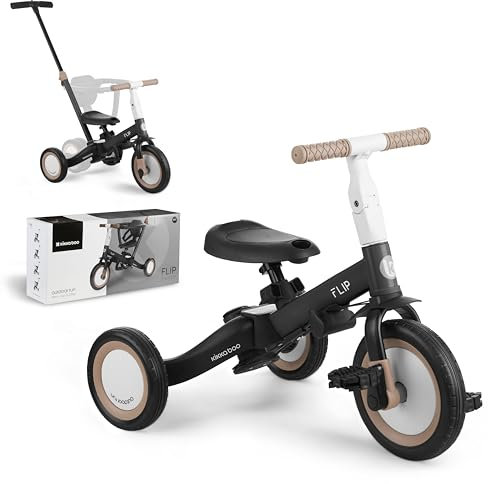 KikkaBoo FLIP Dreirad ab 1 Jahr mit Schubstange - Bis zu 5 Jahre, Laufrad 5-in-1, Umwandelbares Kinderdreirad zum Laufrad mit oder ohne Pedale, verstellbar und umbaubar, Schwarz