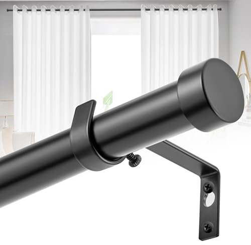 Coyfa Tringle à Rideau Extensible Réglable de 76 à 305 cm, Diamètre de 2,5 cm, Tringle à Rideaux en Métal Noir avec Supports et Embouts pour Décoration de Salon, Chambre et Bureau