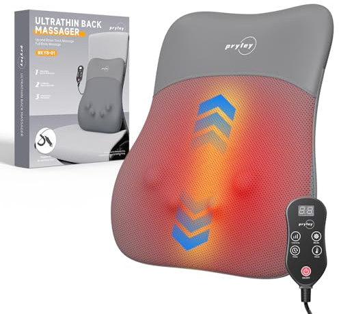 pryfey Back Massager, Rolling Up and Down Back Massager with Heat, Back Massage 4D Kneading for Pain Relief Deep Tissue, Ultrathin Shoulder Massager Mother's Day Gifts for Women Men Parents, Grey