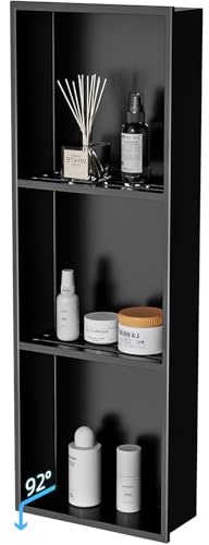 HelloaySen 36x12 Inch No Tile Needed Shower Niche - 304 Stainless Steel Niche Shower with 3- Tier Shelves Recessed Wall Niches for Bathroom Storage,Matte Black