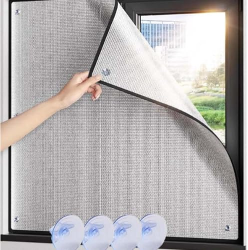 Película de protección solar 100% opaca con ventosas, lámina aislante de aluminio, reflector de calor para casa, oficina, garaje y terraza solar personalizable (gris, 75 x 115 cm)