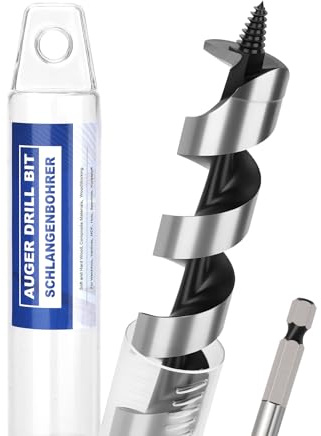 Broca serpiente de 30 mm x 230 mm para madera con punta roscada autocentrante y vástago hexagonal de 9,52 mm para madera