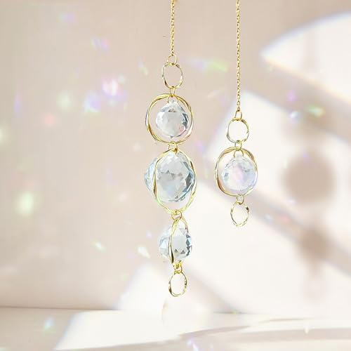 2 pièces Attrape-soleil en cristal - Décoration suspendue pour fenêtre et extérieur, jeux de lumière Suncatcher Carillons éoliens, cristal solaire à suspendre