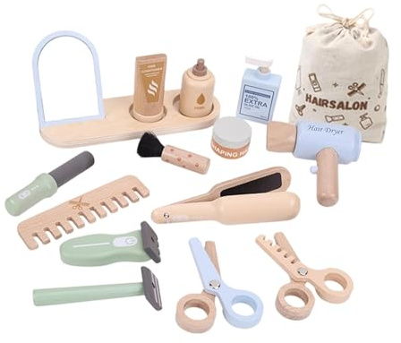 MERIGLARE Juego de Peluquería de Madera para Niños, Juego de Peluquería para Niñas,