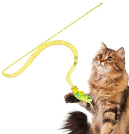 Genérico para Gatos - Caña con Sonido y Plumas para Gatito | Forma de Serpiente en Malla, Interactivo | para Gatitos, Juego Interior, Antiaburrimiento, Ejercicio Y Entretenimiento