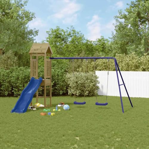 Ordellia Torre de juego de madera de pino impregnada con tobogán ondulado, columpio doble y arenero para jardín, patio y terraza, plataforma de 90 cm, 3 a 8 años