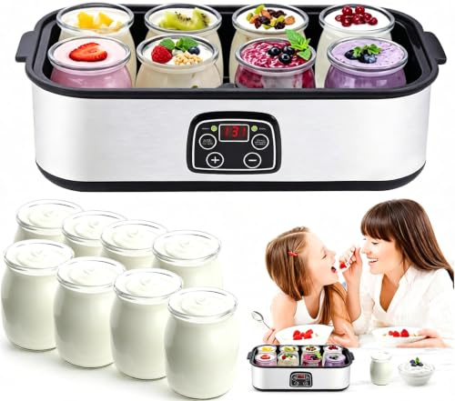 Elektrisk Yoghurtmaskin Med Lcd-skärm, 1400 Ml Automatisk Yoghurtmaskin Med 180 Ml Glasbehållare, Justerbar Temperatur- Och Tidskontroll, Perfekt Hälsogåva För Män Och Kvinnor