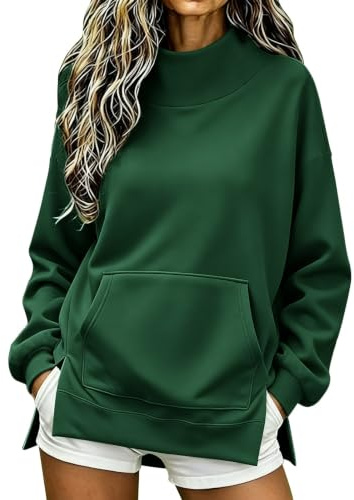 Voylansi Baggy Mock tröjor dam lätta vardagskläder dam | Bekväm lätt långärmad pullover droppe axel polotröja höst vinter termisk tröja solid bas tunika toppar