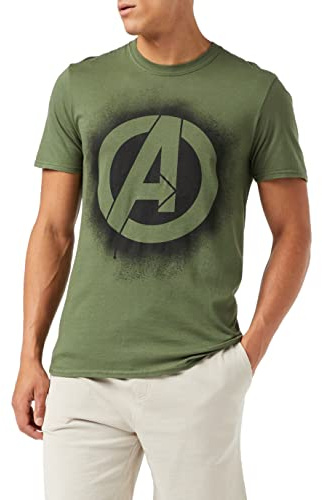 Marvel Men's Avengers Stencil Logo T Shirt, Military Green, XXL UK