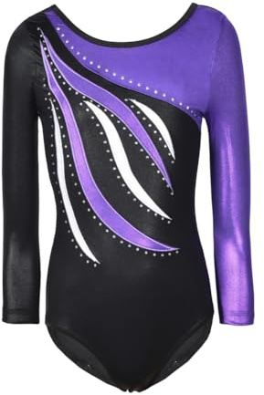 MORESAVE Gymnastics Leotards for Girls, Sparkle Shiny Embroidery Long Sleeve Leotard, Kids Gymnastic Ballet Dance Leotards One Piece Practice Outfits