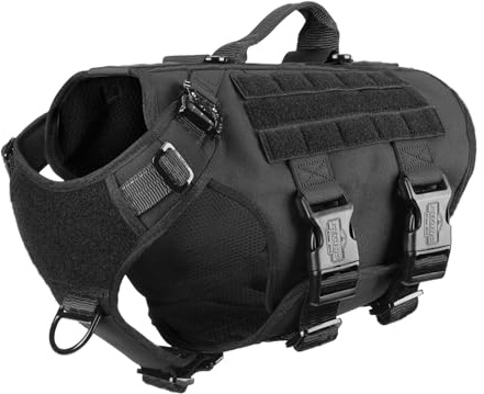 ICEFANG GN3 Tactical Dog Harness with 6X Buckle,Dog Molle Vest with Handle,3/4 Body Coverage,Hook and Loop Panel for ID Patch,No Pulling Front Clip (M (25-31 Girth), Black)